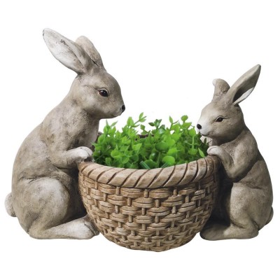 Dekoracia Gecco 8612, Zajace pri košiku, magnesia, 30 cm
