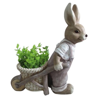 Dekoracia Gecco 8666, Zajačik s vozíčkom, magnesia, 49 cm