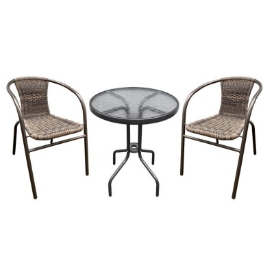 Set balkónový NESTA, rattan hnedý, stôl 71x60 cm, 2x stolička 59x53x73 cm